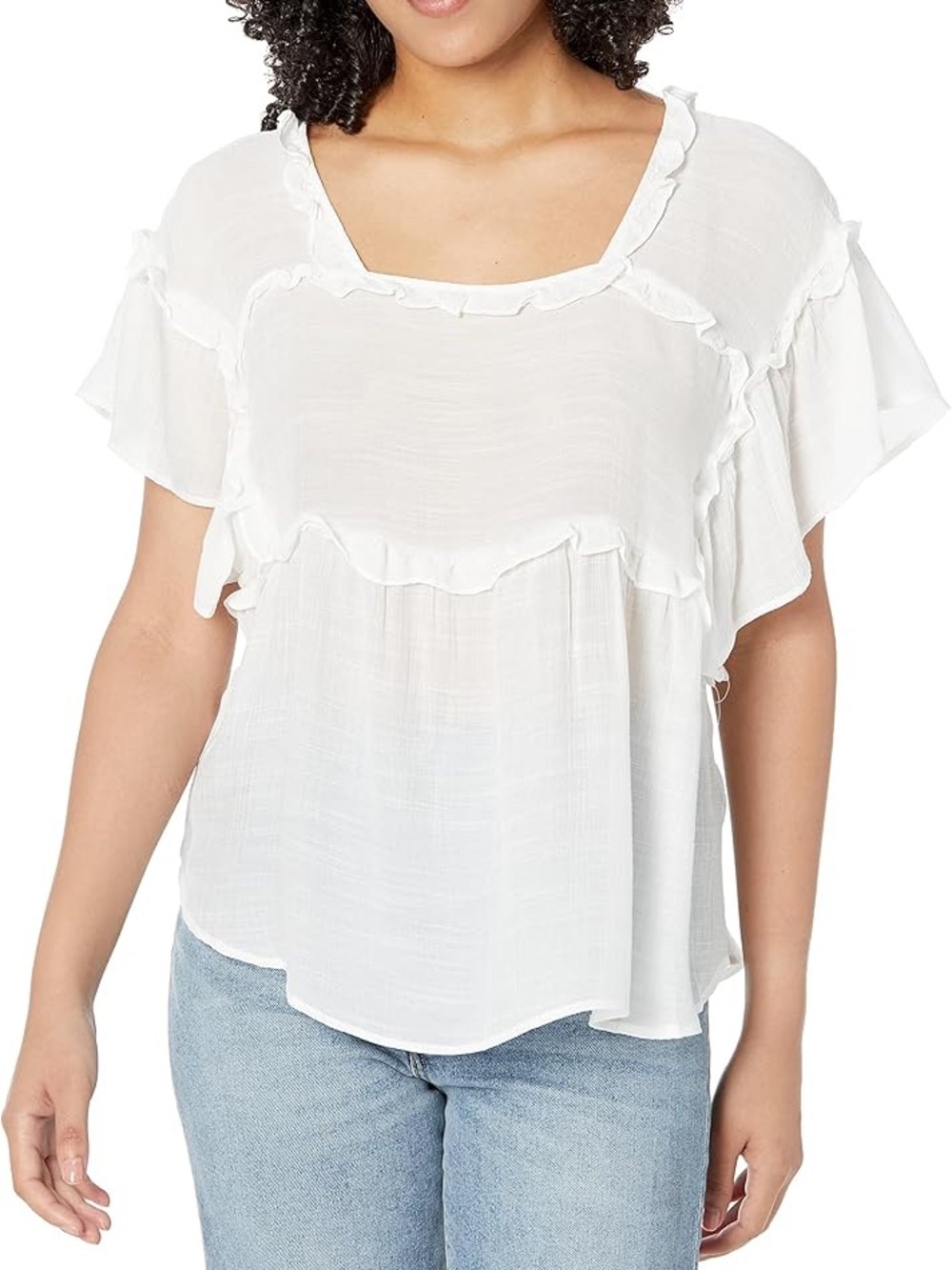 (5/$20) Zac & Rachel White Ruffled Gauze Blouse